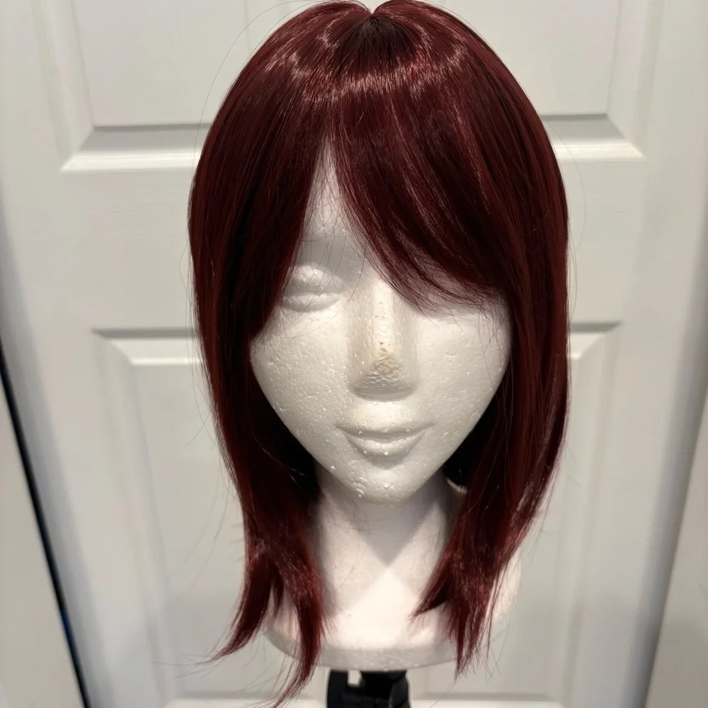 RED Shoulder Length Synthetic Bob Wig with Bangs! Partline. Burgandy Red! New!
